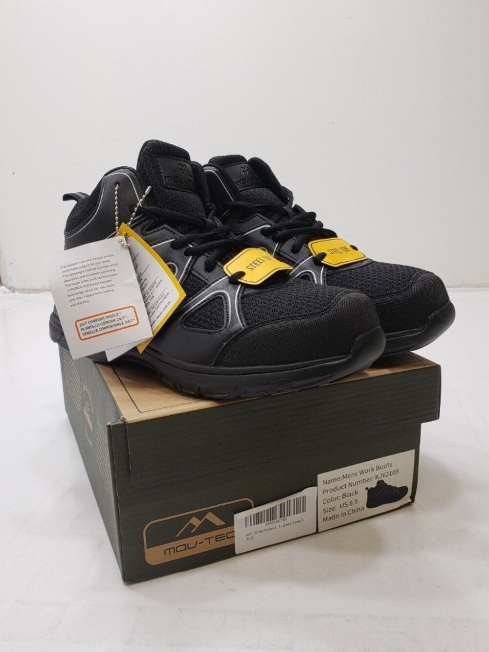 MOU-TEC KJY2103 Men’s 8.5 Black Steel Toe Safety Work Boots New In Box